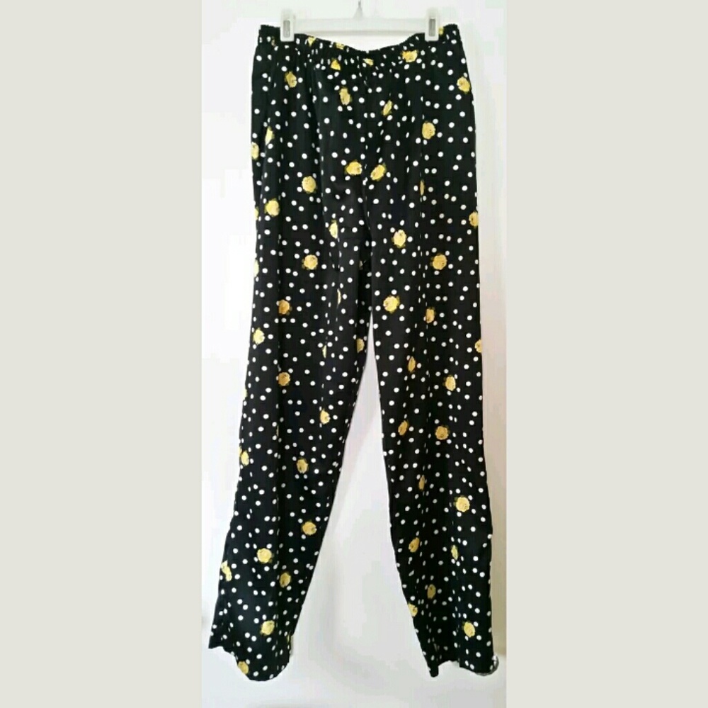 Satin Black Polka Dot Floral Pants